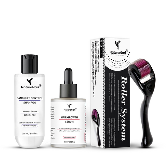 NaturaNari Hair Growth Serum, Dandruff Control Shampoo & Roller Combo Set