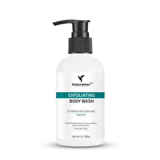 NaturaNari Exfoliating Body Wash with 1% Salicylic Acid, Lactic Acid, and Vitamin E  | 200 ml
