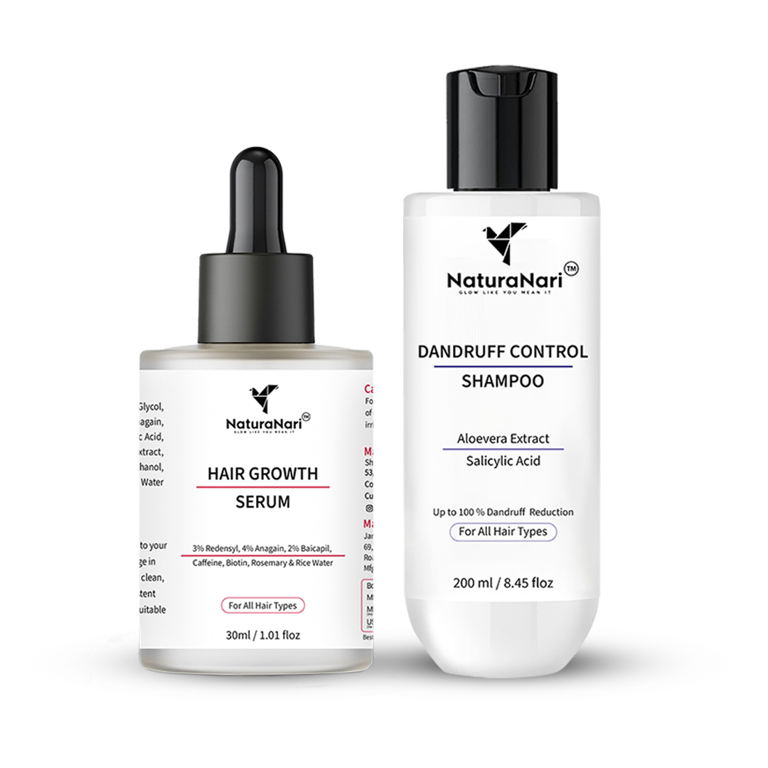 NaturaNari Hair Care Combo | Hair Growth Serum (30ml) & Dandruff Control Shampoo (200ml)
