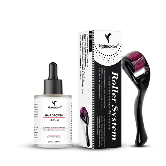NaturaNari Hair Growth Kit | Hair Growth Serum (30 ml) & Roller (540 Titanium Needles – 0.5mm)