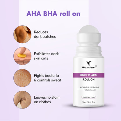 Under Arm Roll-On with AHA BHA, Vitamin C & Salicylic Acid | Brightens Dark Underarms, Reduces Odour & Bumps | For All Skin Types