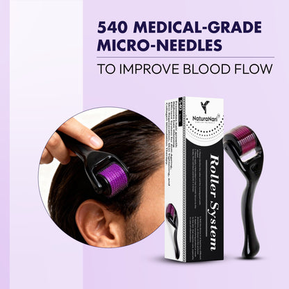 NaturaNari Hair Growth Kit | Hair Growth Serum (30 ml) & Roller (540 Titanium Needles – 0.5mm)