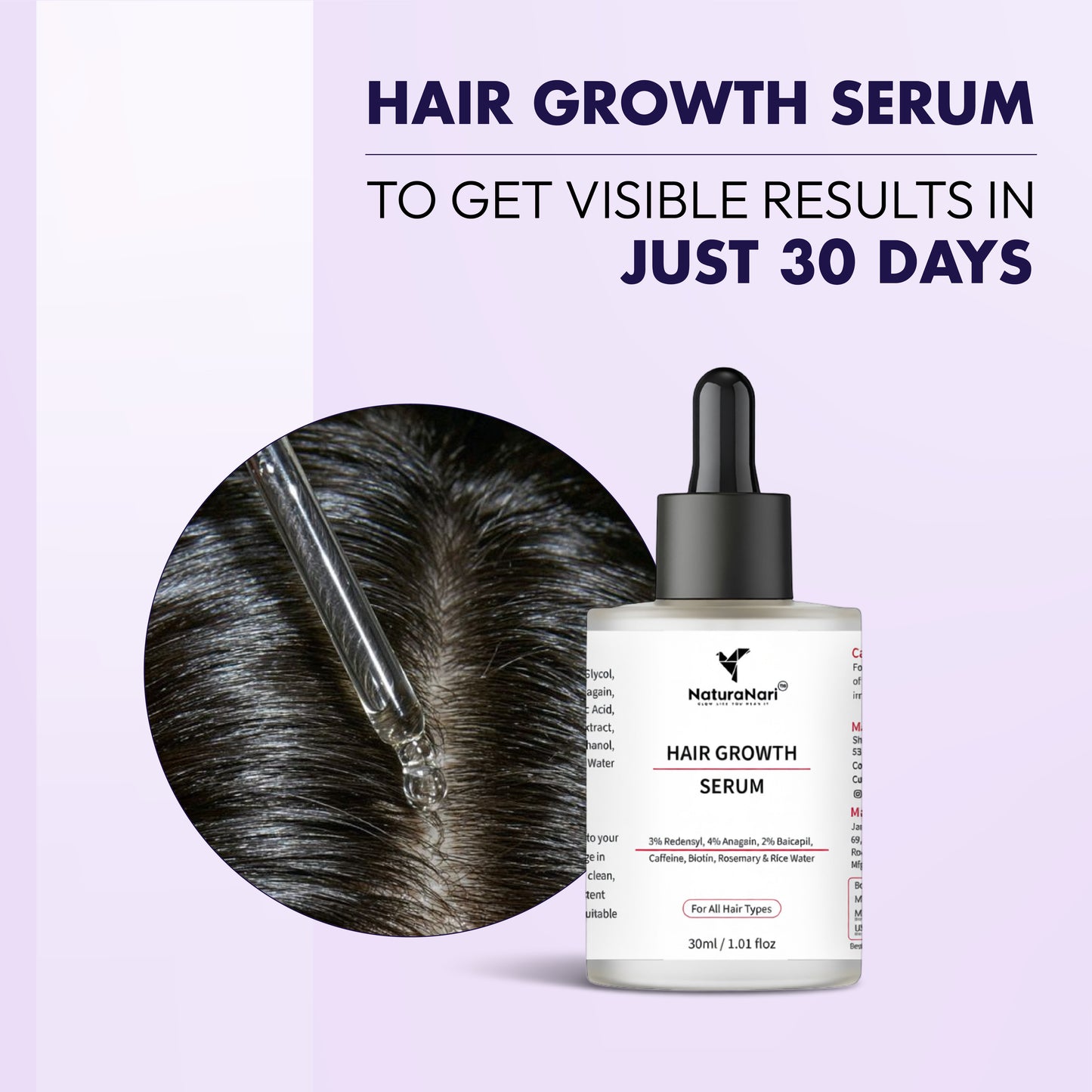 NaturaNari Hair Growth Kit | Hair Growth Serum (30 ml) & Roller (540 Titanium Needles – 0.5mm)